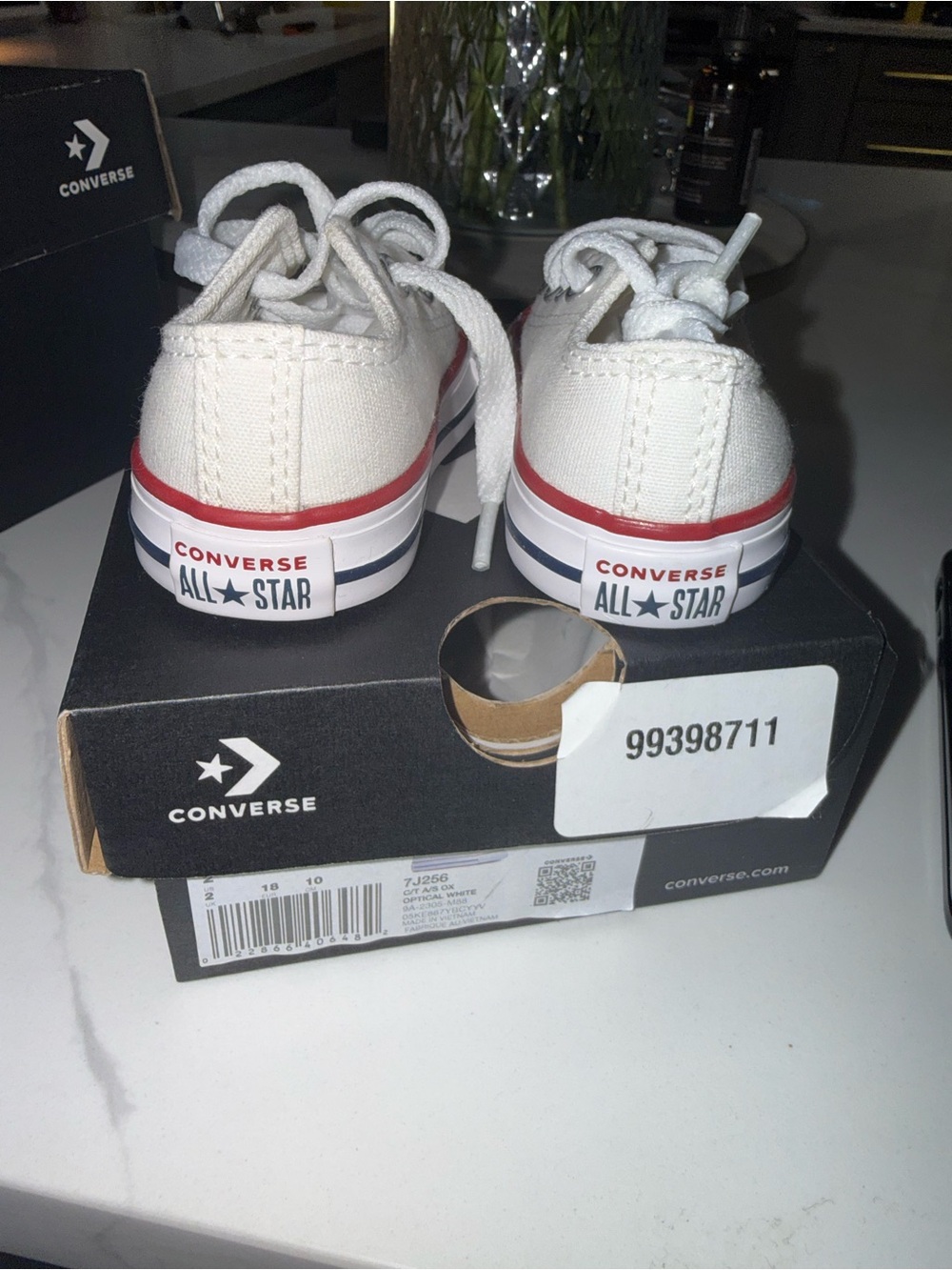 Converse Kids White Canvas Low-Top Sneakers with Red & Navy Trim size 2 infant - Picture 4 of 6